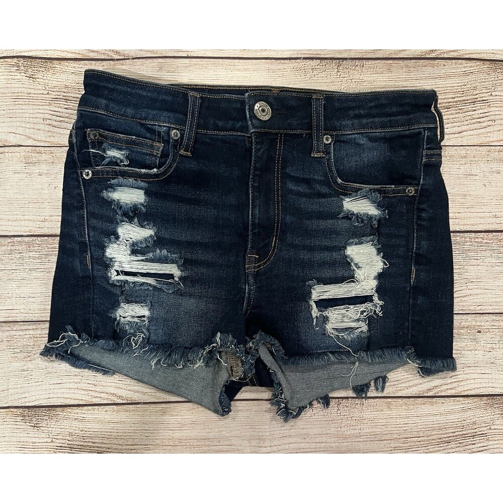 American Eagle Women's Next Level Stretch Jean Shorts Hi Rise Distressed Size 6